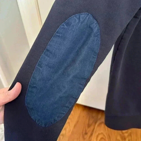 COS Navy Crewneck Sweatshirt with Denim Elbow Patches - Picture 8 of 8